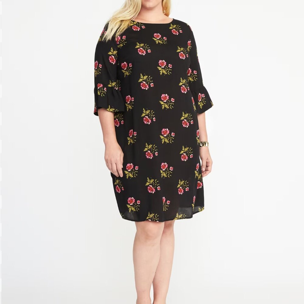 Old Navy Black Floral Ruffle-Sleeve Shift Dress– Size S - Picture 1 of 7